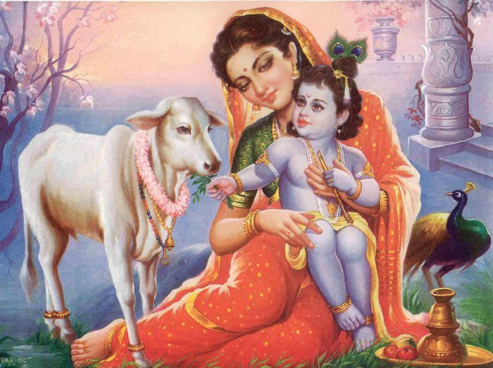 Chinni krishna Playing with Cow.jpg